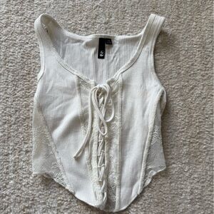 Garage White Lace-Up Top